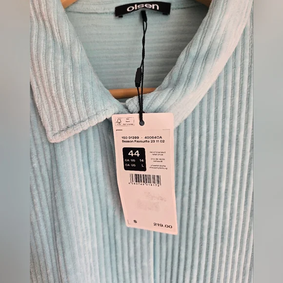 New OLSEN Light Aqua/ Mint Green Corduroy Jacket - Picture 2 of 9